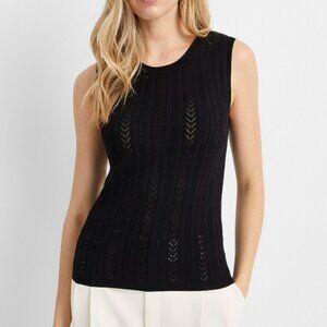 Black pointelle knit openwork cami tank top NWT